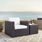 IIOF Sofa set Patio Wicker Sofa 1-Seat and Table (Dark Brown & White)