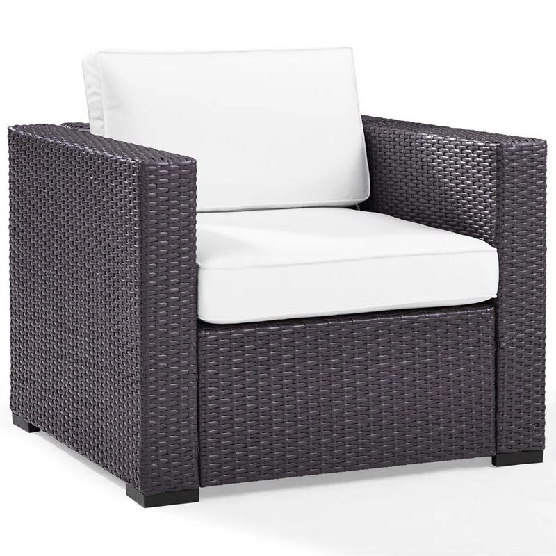IIOF Sofa set Patio Wicker Sofa 1-Seat and Table (Dark Brown & White) - Image 4