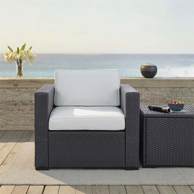 IIOF Sofa set Patio Wicker Sofa 1-Seat and Table (Dark Brown & White) - Image 5