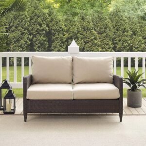 IIOF Wicker Patio 2 seater Sofa with Cushion (Dark Brown/Cream)