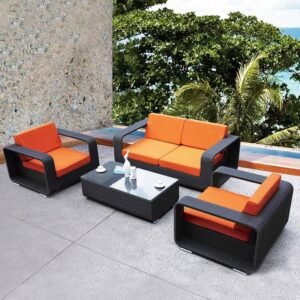 IIOF Luxury 4-Piece Rattan Sectional Set (Dark Brown and Orange).