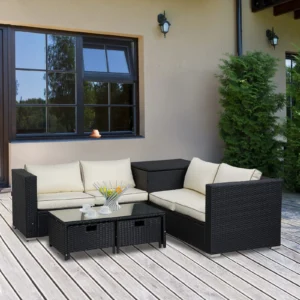 IIOF provide you 4pc Rattan Conversation Set (Black/Cream).