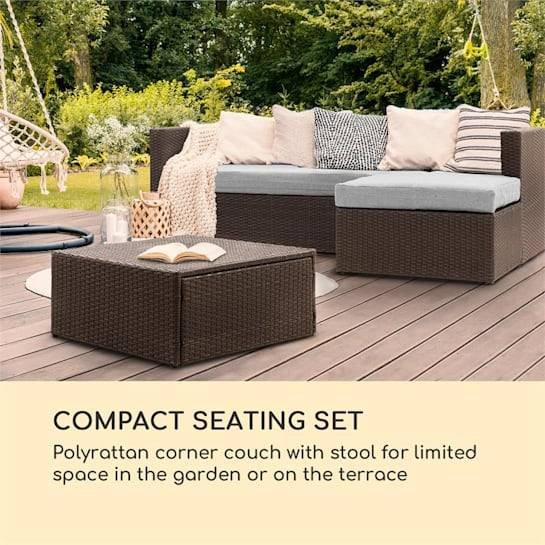 IIOF 3 Piece HDPE Wicker Rattan All Weather Outdoor Sofa Set (Dark Brown & Grey). - Image 4
