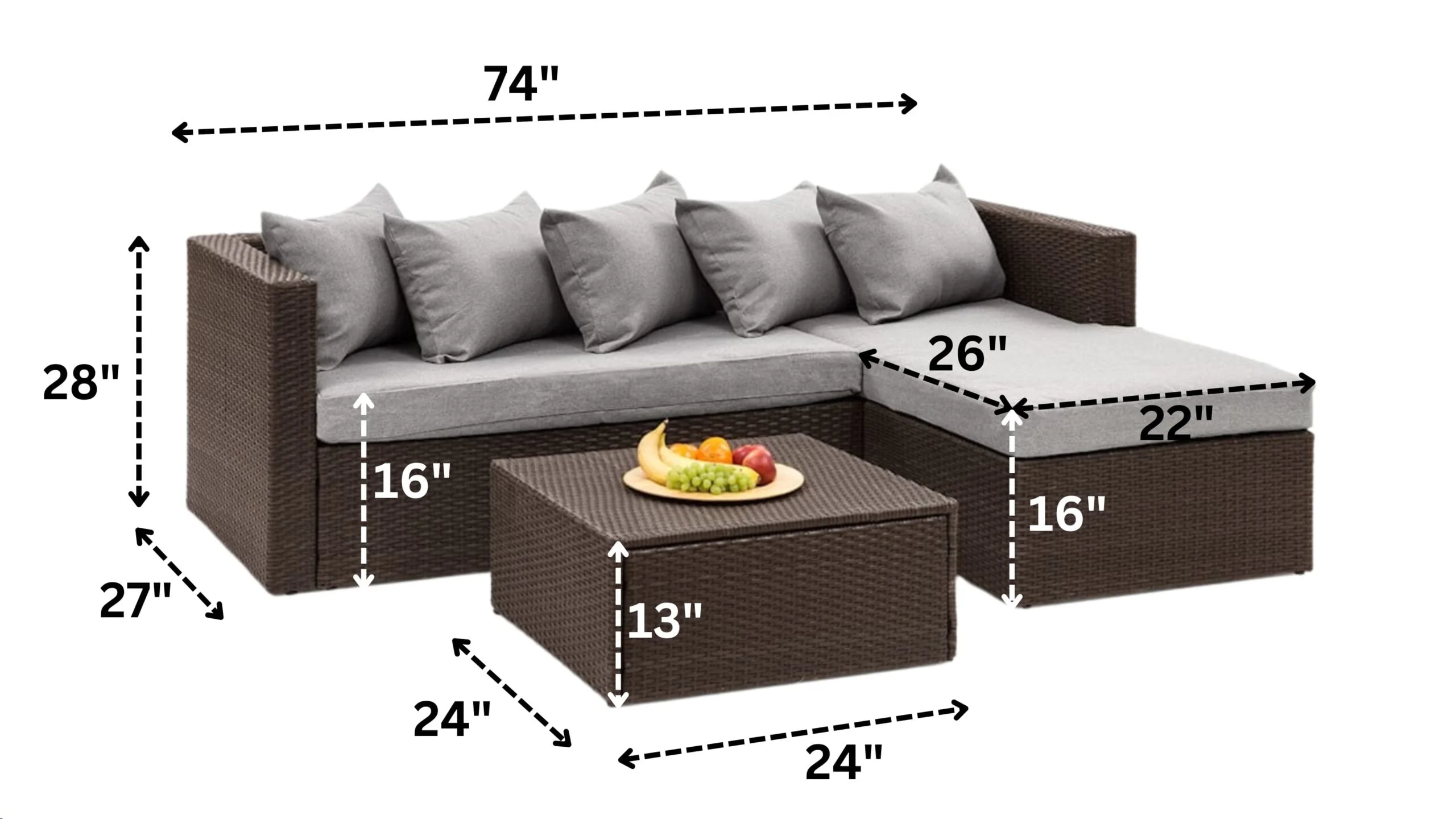IIOF 3 Piece HDPE Wicker Rattan All Weather Outdoor Sofa Set (Dark Brown & Grey). - Image 5
