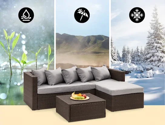 IIOF 3 Piece HDPE Wicker Rattan All Weather Outdoor Sofa Set (Dark Brown & Grey). - Image 2