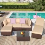 IIOF Outdoor Sofa Lounge Set with Cushions (Dark Brown/Cream)