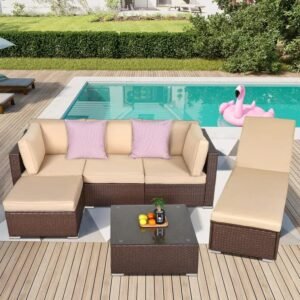 IIOF Outdoor Sofa Lounge Set with Cushions (Dark Brown/Cream)