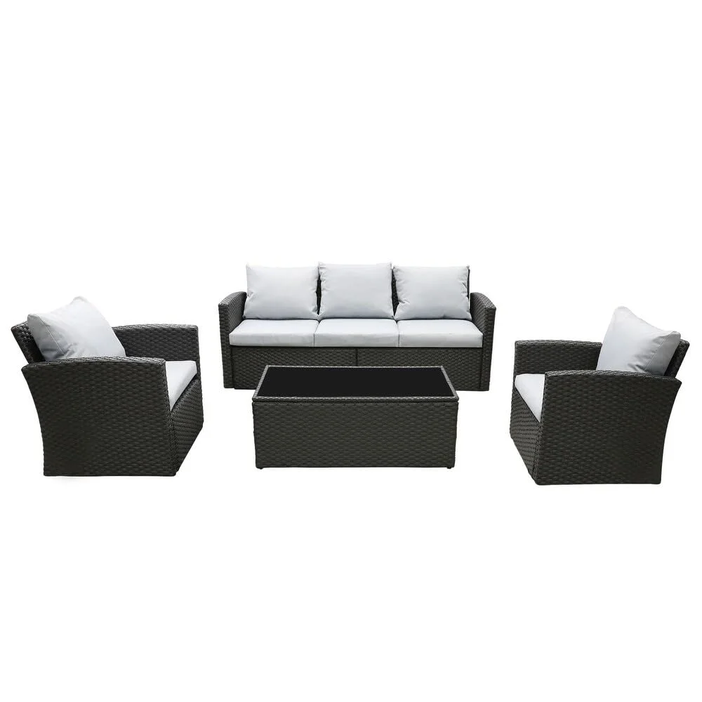 IIOF 4-Piece Rattan & Wicker Outdoor Patio Furniture Conversation Sofa Set (Black and Grey) - Image 6
