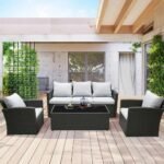 IIOF 4-Piece Rattan & Wicker Outdoor Patio Furniture Conversation Sofa Set (Black and Grey)