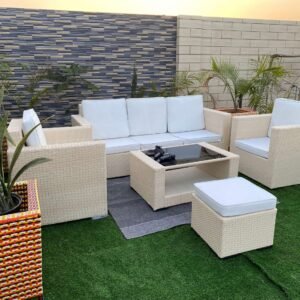 IIOF Provide you All Weather Rattan Wicker 6 Seater Sofa Set (Beige & Off White)