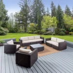 IIOF Rattan Outdoor 5pc Wicker Sofa Set (Dark Brown/Cream)