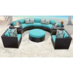 IIOF 7 Seater Outdoor Indoor Garden Sectional Wicker Half Moon Round Sofa(Dark Brown & Sky Blue)