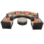 IIOF 7 Seater Outdoor Garden Sectional Wicker Half Moon Round Sofa with Ottoman (Dark Brown & Cream)