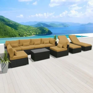 IIOF 8 Seater Outdoor Rattan Wicker Furniture for Garden Patio Terrace All Weather Proof Black & Beige