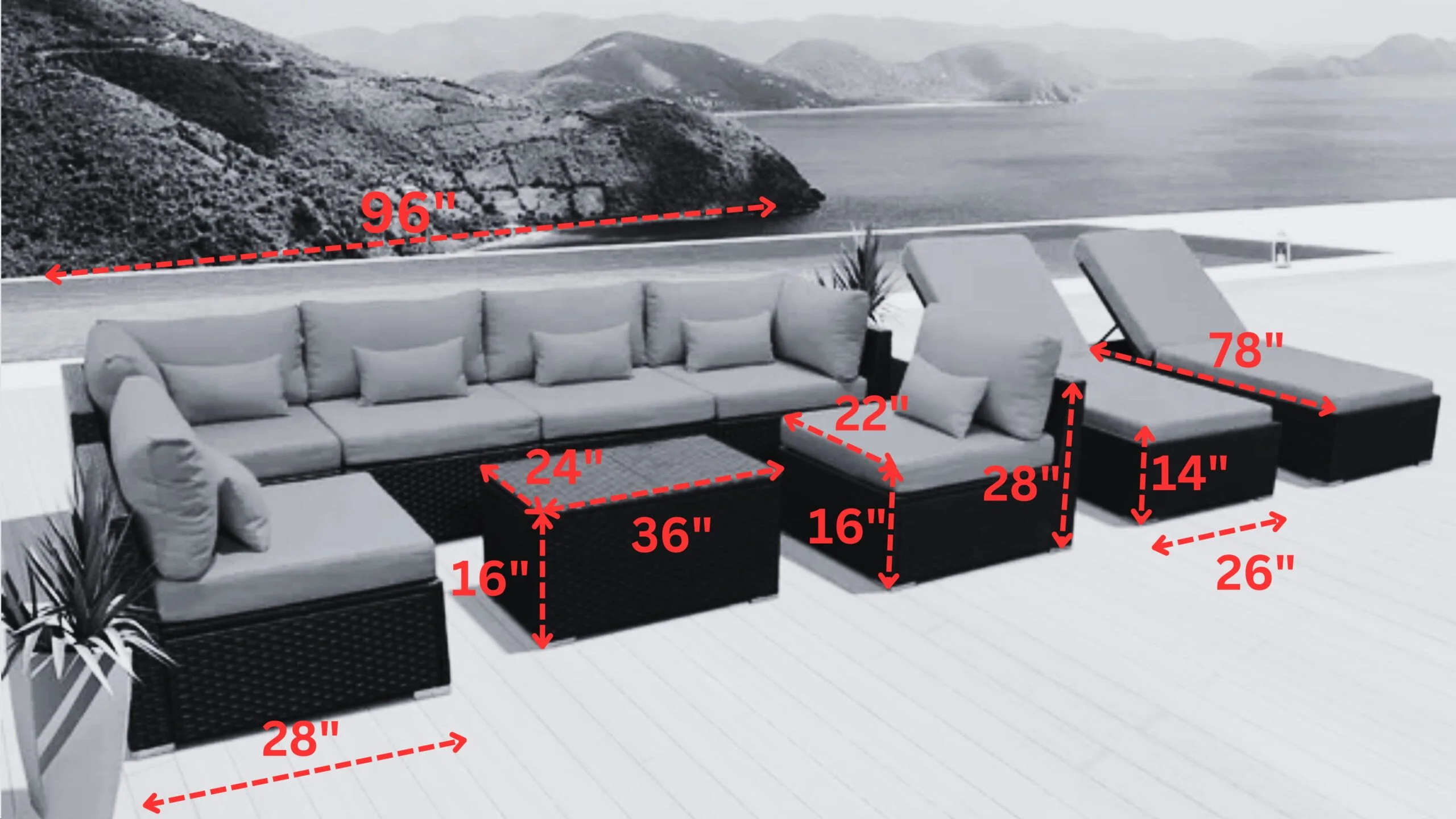 IIOF 8 Seater Outdoor Rattan Wicker Furniture for Garden Patio Terrace All Weather Proof Black & Beige - Image 3