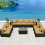 IIOF 8 Seater Sectional Sofa Furniture for Garden Terrace All Weather Proof Cushions (Black & Beige)