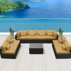 IIOF 8 Seater Sectional Sofa Furniture for Garden Terrace All Weather Proof Cushions (Black & Beige)