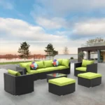 IIOF Provide you 6Pcs Outdoor Wicker Sectional Patio Set (Black/Light Green)