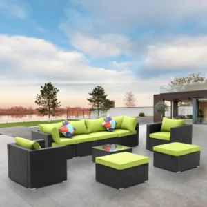 IIOF Provide you 6Pcs Outdoor Wicker Sectional Patio Set (Black/Light Green)