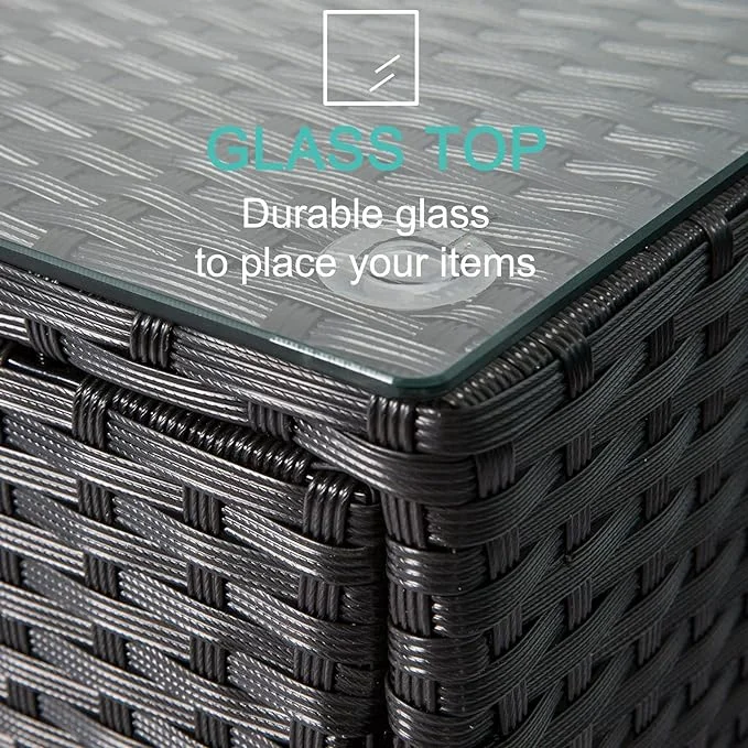 IIOF Outdoor 8 Seater Black Rattan Sectional Sofa Set with Sky Blue Cushions. - Image 6