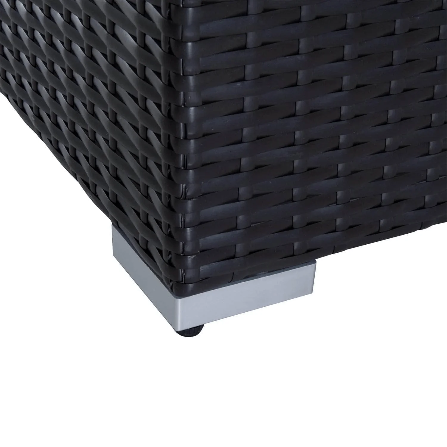 IIOF Outdoor 8 Seater Black Rattan Sectional Sofa Set with Sky Blue Cushions. - Image 4