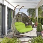 IIOF Outdoor/Garden Furniture Double Seater Hanging Swing Chair with Stand (Dark Brown & Light Green)).