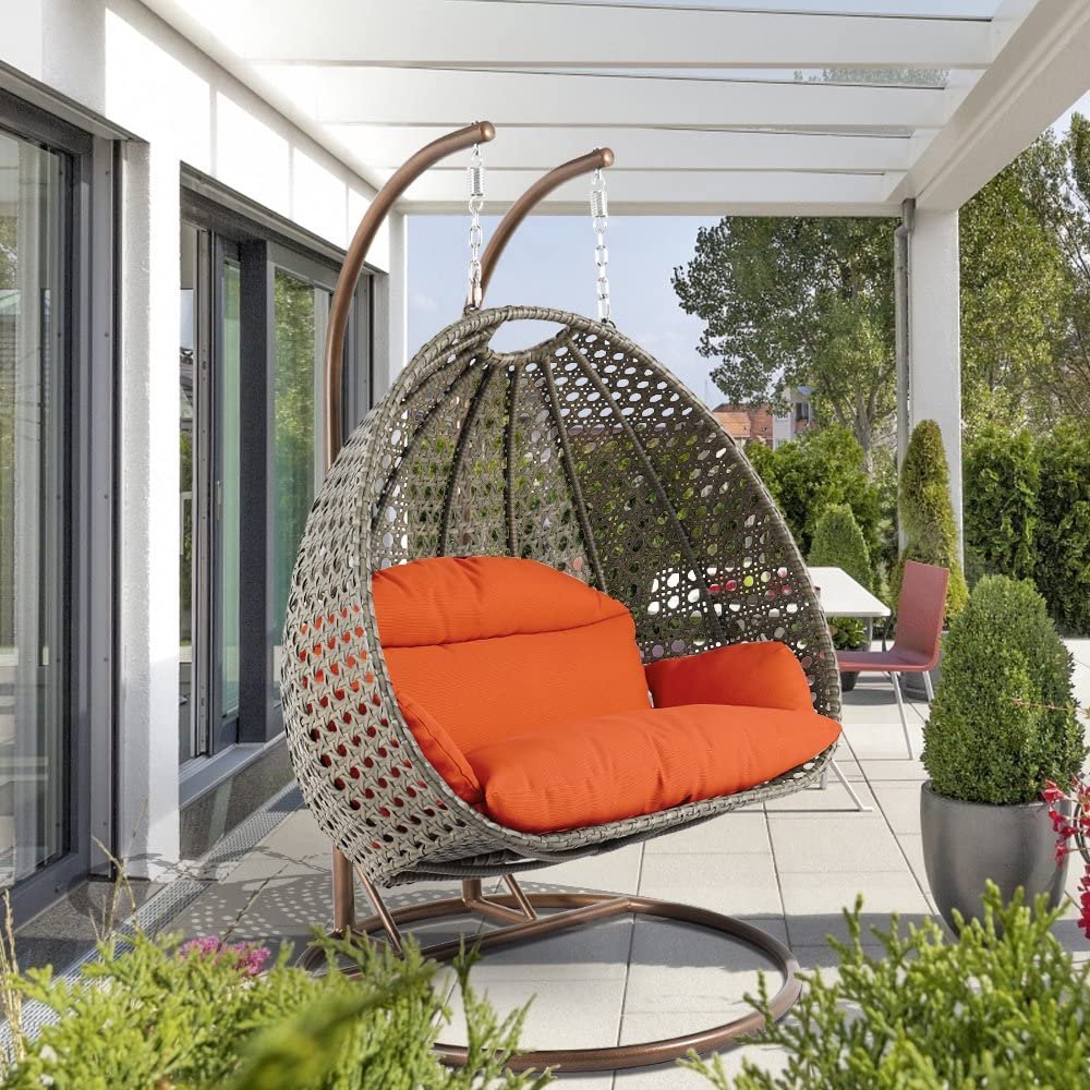 IIOF Outdoor/Garden Furniture Double Seater Hanging Swing Chair with Stand (Dark Brown & Orange)).