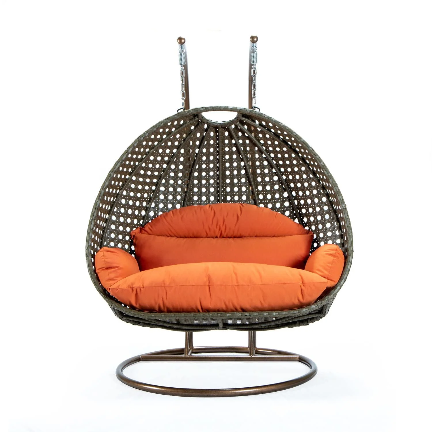 IIOF Outdoor/Garden Furniture Double Seater Hanging Swing Chair with Stand (Dark Brown & Orange)). - Image 2