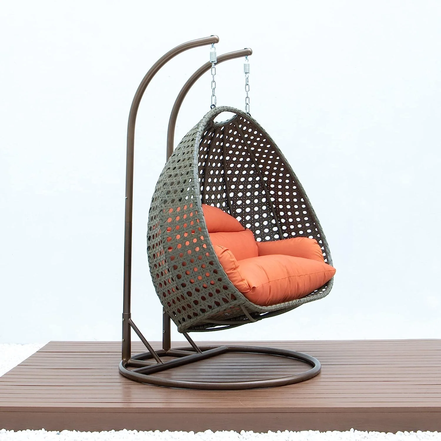 IIOF Outdoor/Garden Furniture Double Seater Hanging Swing Chair with Stand (Dark Brown & Orange)). - Image 4