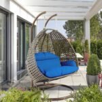 IIOF Outdoor/Garden Furniture Double Seater Hanging Swing Chair with Stand (Dark Brown & Blue)).