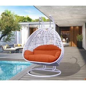 IIOF Outdoor/Balcony/Garden Furniture Double Seater Hanging Swing Chair with Stand (White & Dark Orange))