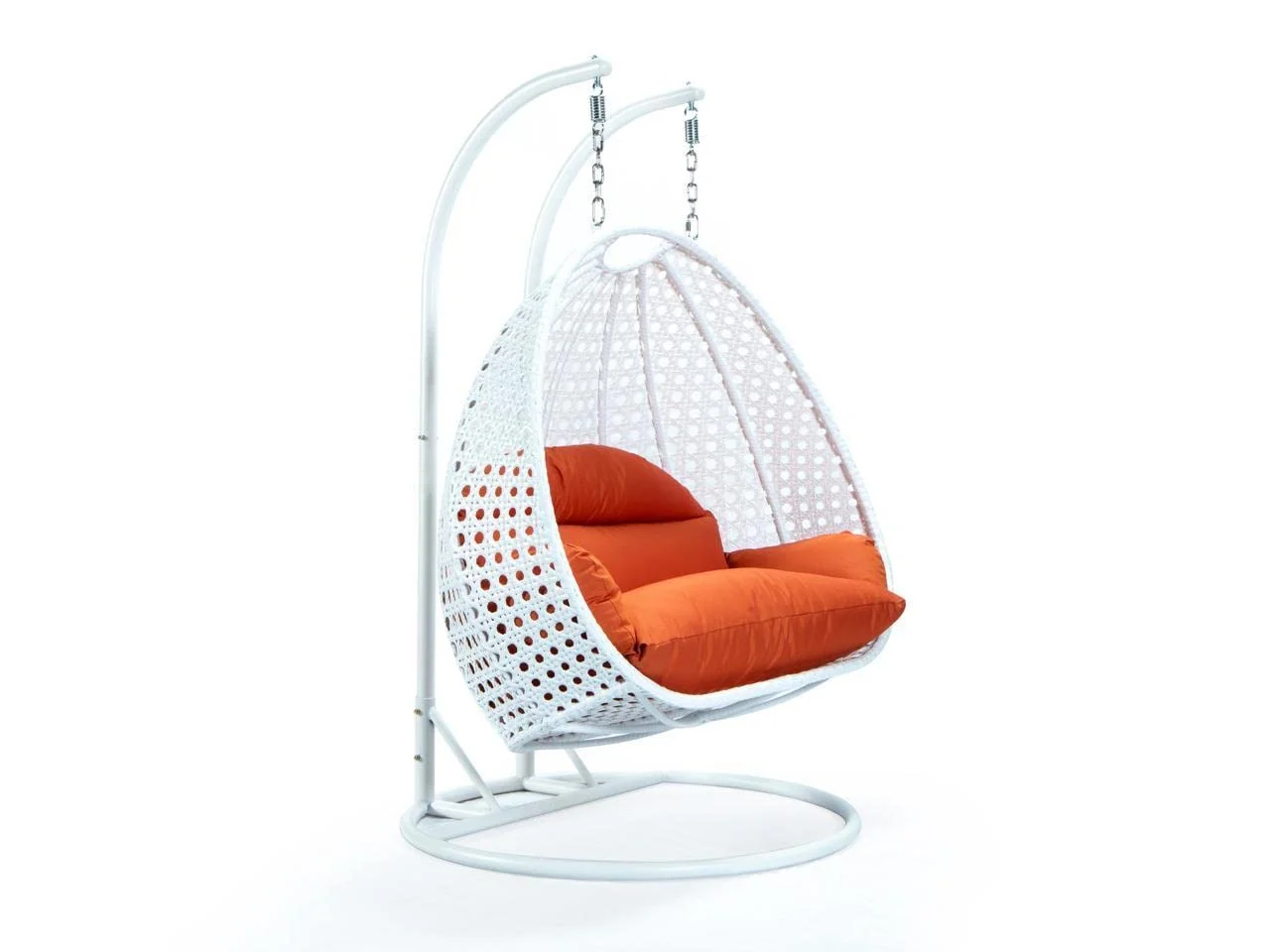 IIOF Outdoor/Balcony/Garden Furniture Double Seater Hanging Swing Chair with Stand (White & Dark Orange)) - Image 3