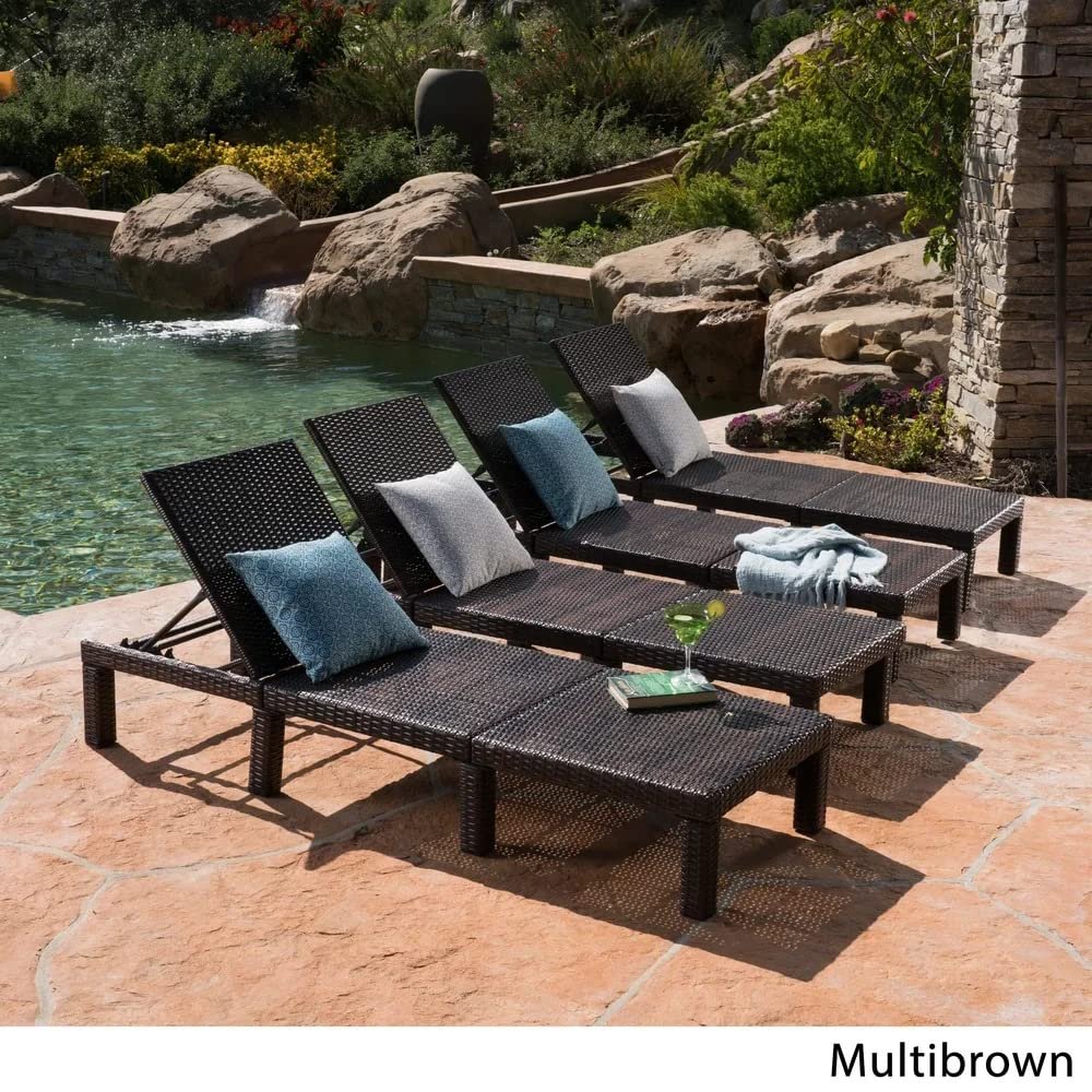 IIOF 4-Piece Outdoor Wicker Chaise Lounge Set with Adjustable Reclining Chairs and Removable Cushions (Dark Brown/Orange) - Image 2