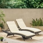 IIOF Outdoor Lounge Chair Set with Thick Cushions – Dark Brown Rattan/Cream Cushions