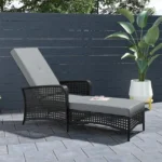 Premium Outdoor Chaise Lounge Wicker Chair, Black/Gray.