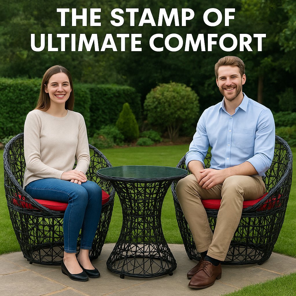 IIOF Rattan wicker Black and Red three piece chair set.