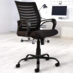 IIOF Pro Desire C104 Mesh Mid Back Chair | Ergonomic Office, Study, Revolving, Computer Chair for Work from Home Heavy Duty Metal Base, Seat Height Adjustable (Black)