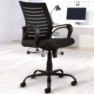 IIOF Pro Desire C104 Mesh Mid Back Chair | Ergonomic Office, Study, Revolving, Computer Chair for Work from Home Heavy Duty Metal Base, Seat Height Adjustable (Black)