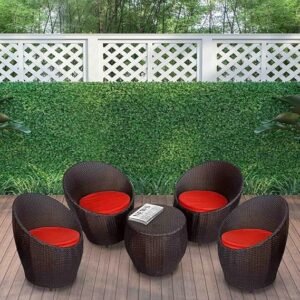 Introducing the IIOF 4-Seater and 1 table Apple Chair Set with Red Cushion.