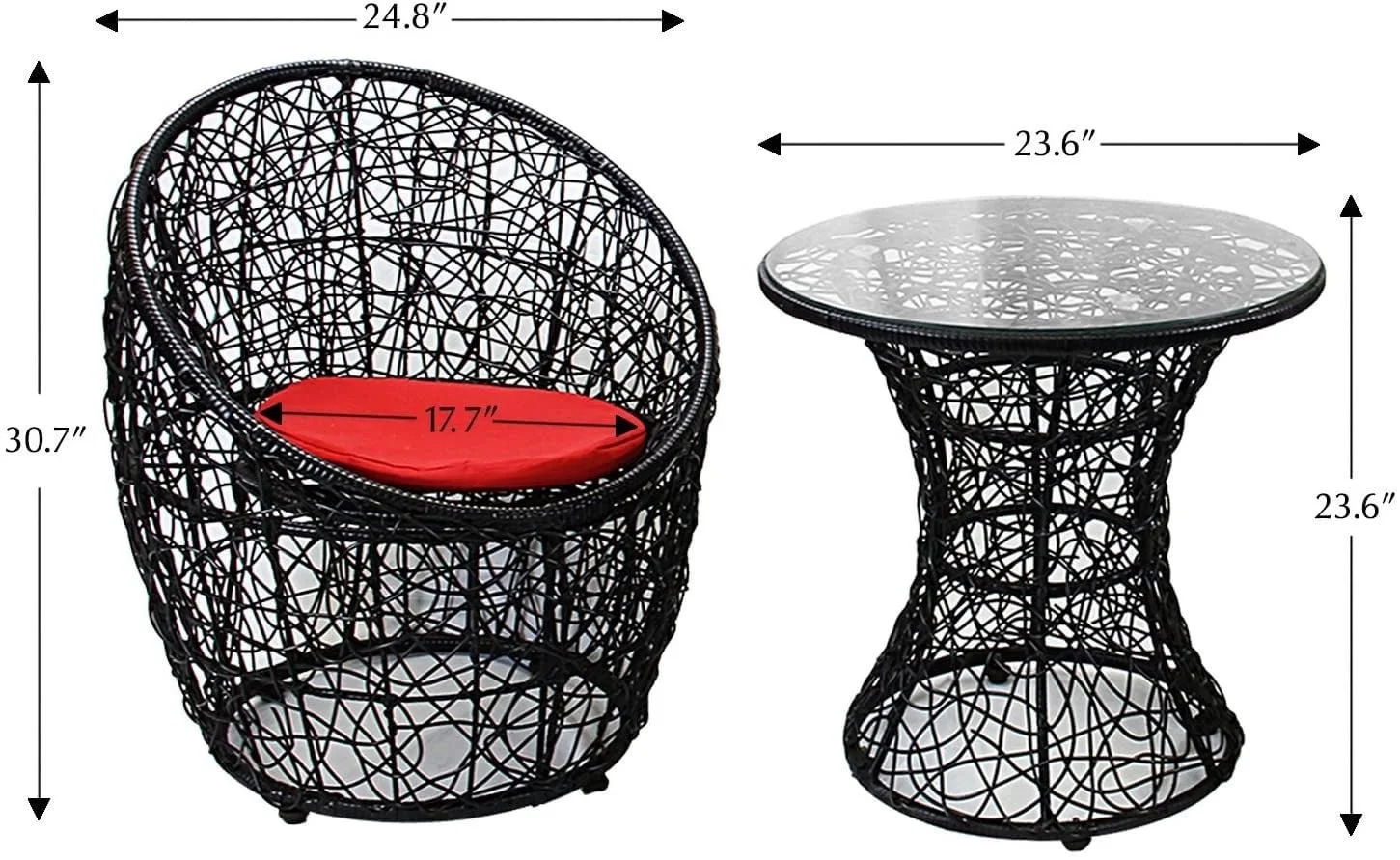 IIOF Rattan wicker Black and Red three piece chair set. - Image 3