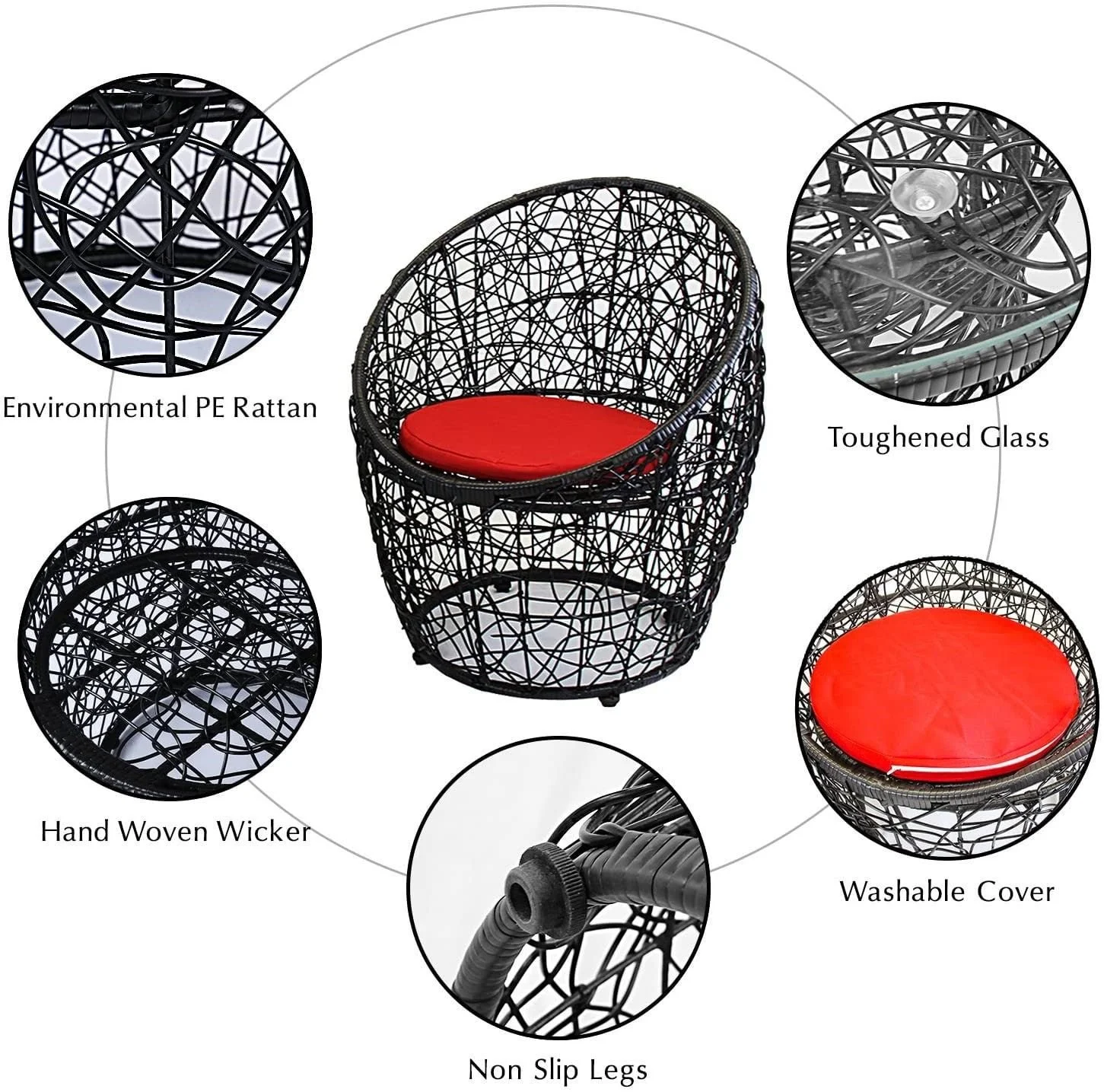 IIOF Rattan wicker Black and Red three piece chair set. - Image 5