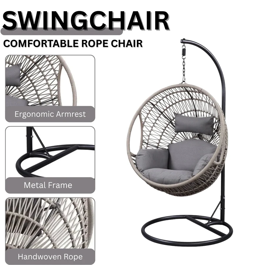 Premium Netted Rope Swing Chair for Balcony & Indoor (Elegant Grey) - Image 5